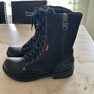Levi's Women’s Black Denim & Leather Lace-Up Boots -Size 9